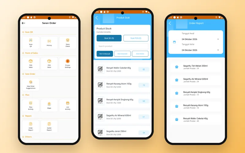 AdhiTech Mobile — Sales order menu, stock and order report
