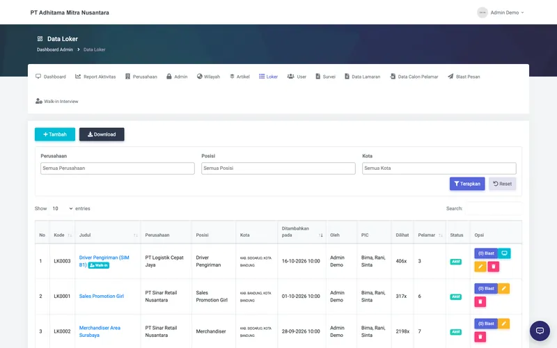 Company Profile & Job Portal — Vacancy management