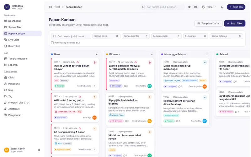 Helpdesk Ticketing — Kanban board for tickets