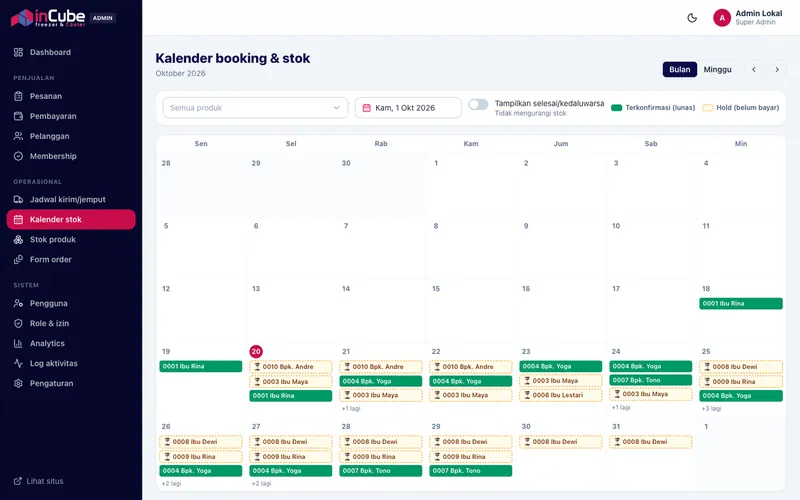 inCube Rental — Booking calendar