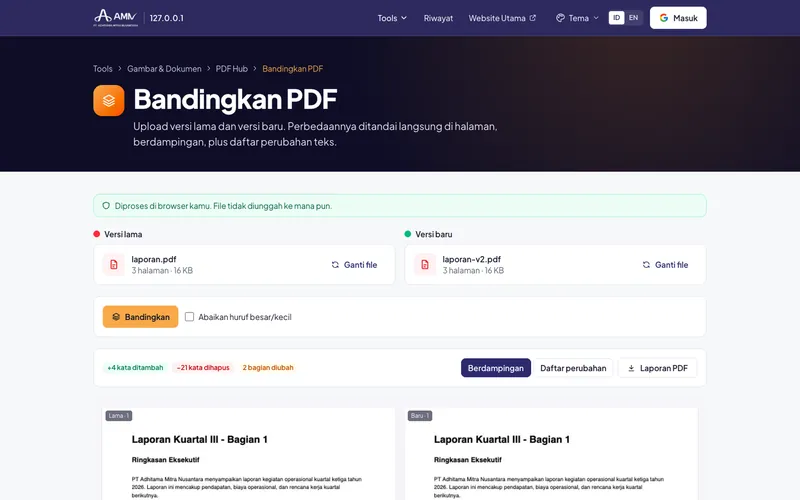 PDF Hub & Tools — Bandingkan dua PDF