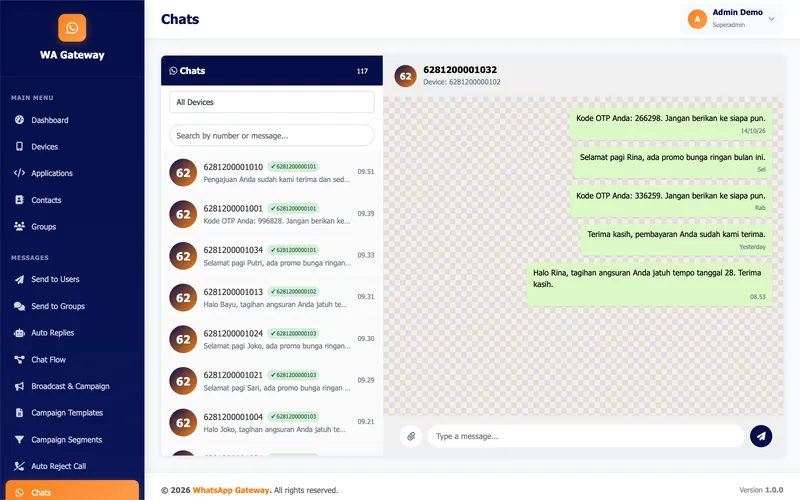 WhatsApp Gateway — Chat inbox