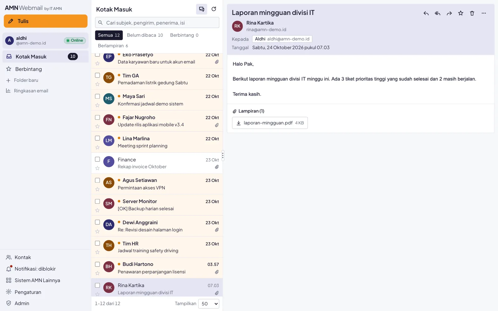 Webmail AMN — PT Adhitama Mitra Nusantara