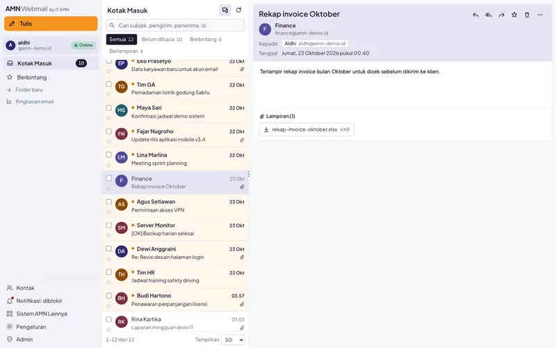 Webmail AMN — قراءة رسالة مع مرفق